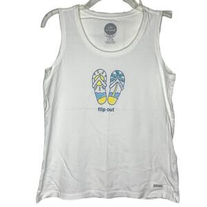 Life is Good White Flip Out Flip Flops Summer Tank Top Outdoors Small